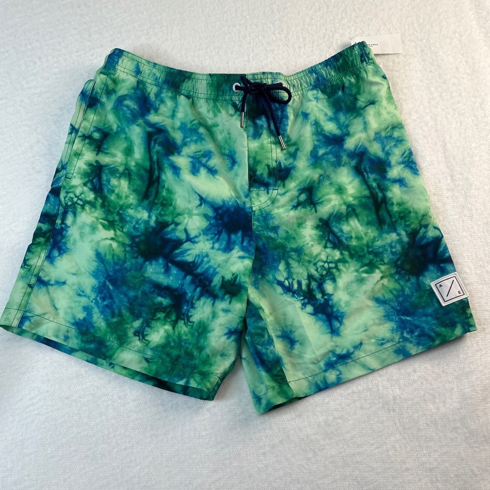 NWT American Eagle Swim Trunks Mens L Tie Dye Above Knee Mesh Lined Beach Boho